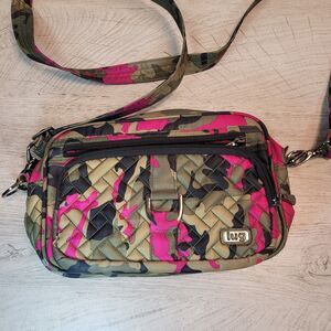 Lug Carousel Classic Crossbody Bag Pink Green Camouflage Print Purse Tote VGC